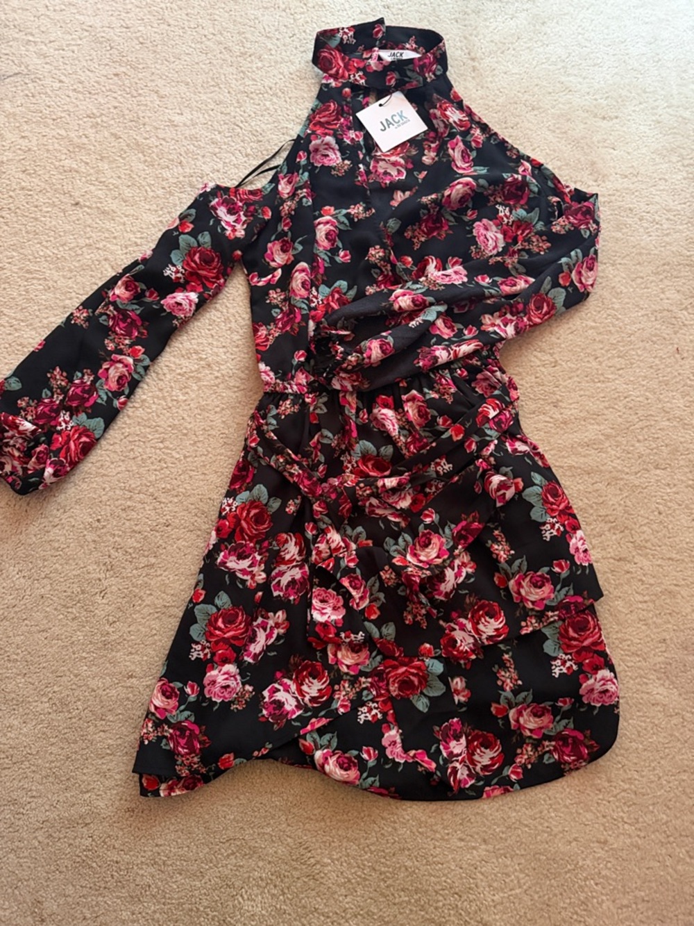 Jack by BB Dakota Black Floral Cold-Shoulder Long Sleeve Dress